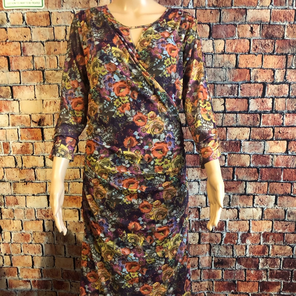 BETABRAND DRESS RUCHING SIDES REAR ARMS KEYHOLE WRAP LOOK TOP SIZE XL